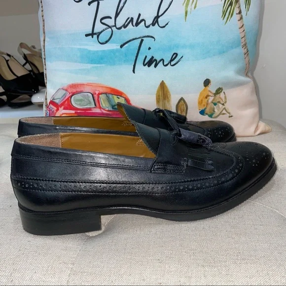 ASOS NWOB! Fringe/Tassel Dress Loafers In Black Polished Leather Shoes - Picture 7 of 12